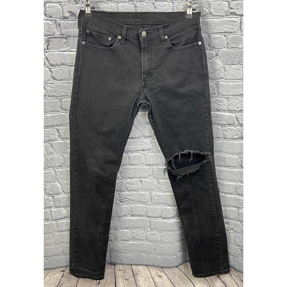 Levi's 511 Black Slim Fit Mens Jeans 34 x 34 Distressed Ripped